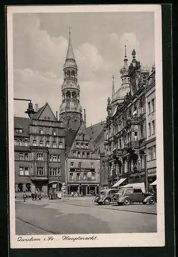 AK Zwickau /Sa., Hauptmarkt mit Automobilen