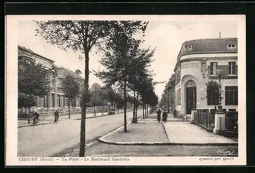 AK Chauny, La Poste, Le Boulevard Gambetta