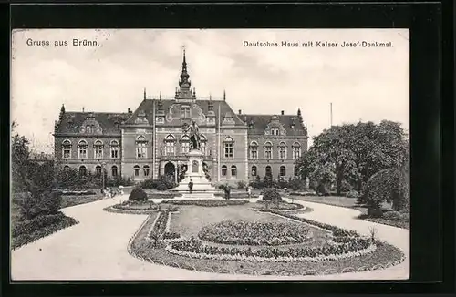 AK Brünn, Deutsches Haus mit Kaiser Josef-Denkmal