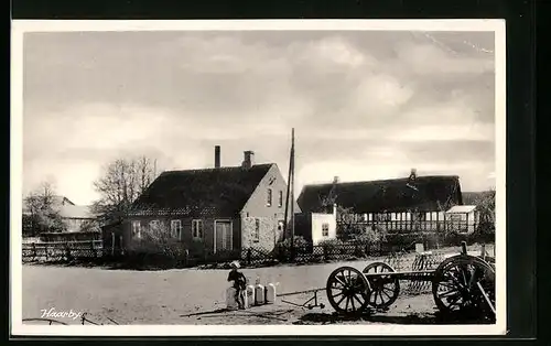 AK Haarby, Ortsansicht mit Kutschwagen und Strassenpartie