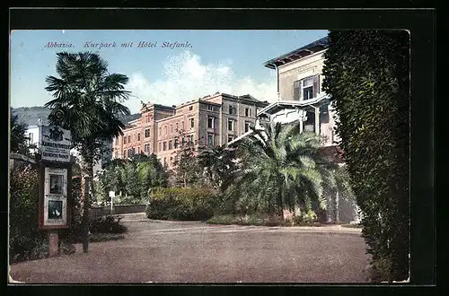 AK Abbazia, Kurpark mit Hôtel Stefanie