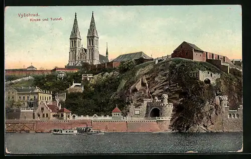 AK Prag / Praha-Vysehrad, KKirche und Tunnel