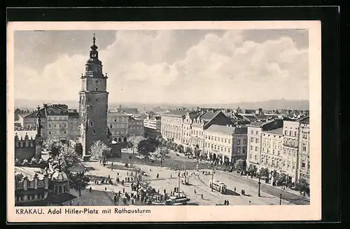AK Krakau, Platz mit Rathausturm