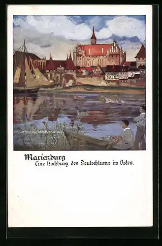 Künstler-AK Marienburg, Ordensburg im Stadtbild