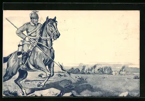 AK Soldat der Kavallerie mit Lanze zu Pferde