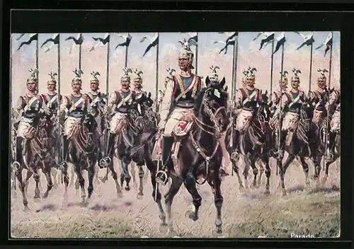 AK Parade der Kavalleriesoldaten zu Pferde