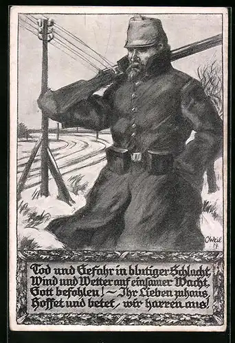 Künstler-AK sign. O. Weil: Hamburg, Hamburger Opfertag 1915, Soldat der Infanterie mit Gewehr