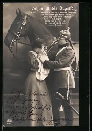 AK Soldatenliebe, Soldat tröstet seine trauernde Frau