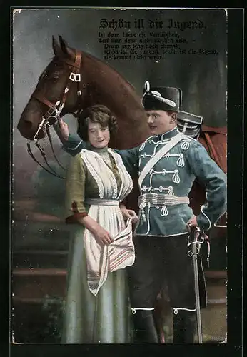 AK Soldat neben seiner Gattin, Soldatenliebe