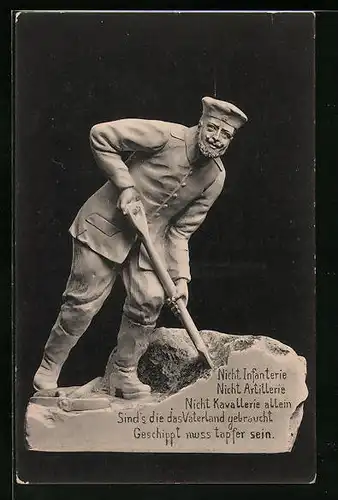 AK Skulptur eines schaufelnden Pioniers