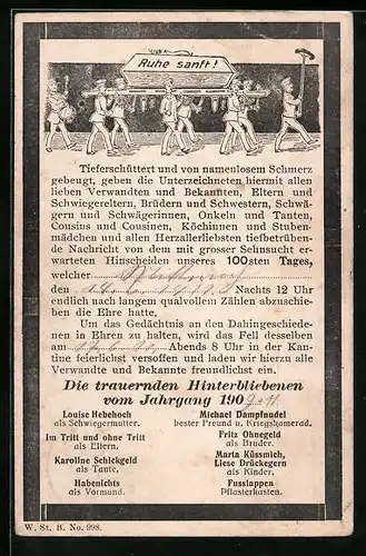 AK Scherzhafte Todesanzeige der Reserve Ruhe sanft!