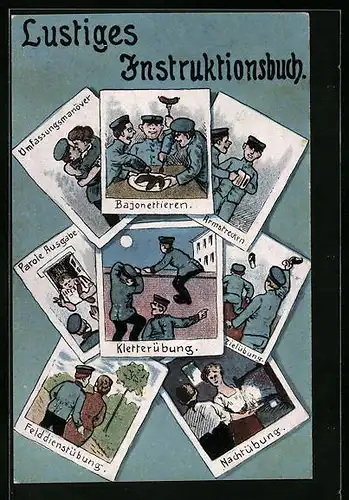 AK Lustiges Instruktionsbuch, Soldaten beim Bajonettieren und bei einer Nachtübung