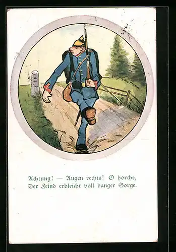 Künstler-AK Marschierender Soldat in Uniform