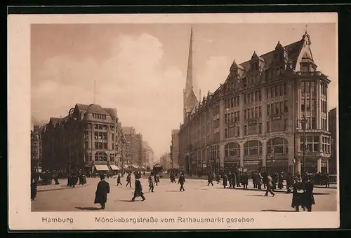 AK Hamburg, Mönckebergstrasse vom Rathausmarkt gesehen
