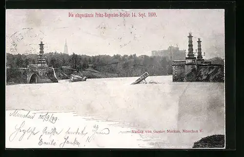 AK München, Eingestürzte Prinz-Regenten-Brücke