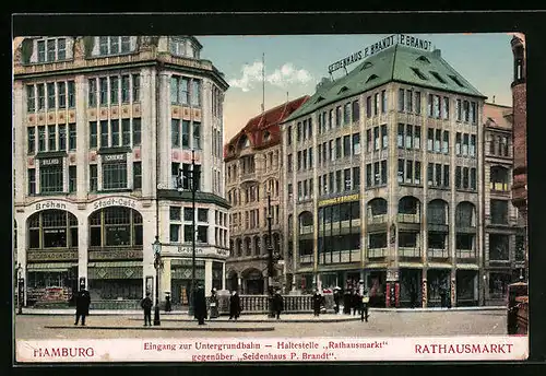 AK Hamburg, Rathausmarkt - Eingang zur Untergrundbahn gegenüber Seidenhaus Brandt