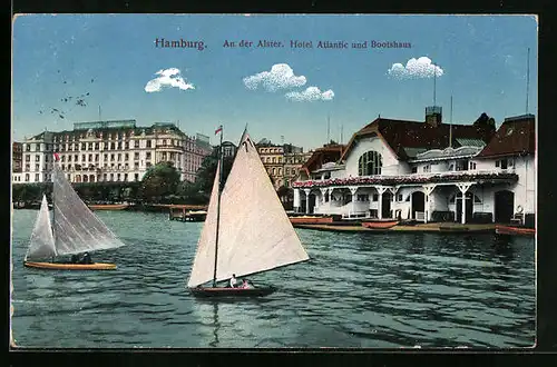 AK Hamburg-St.Georg, An der Alster-Hotel Atlantic und Bootshaus