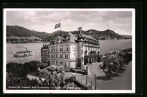 AK Bad Godesberg, Rheinhotel Dreesen mit Rhein und Siebengebirge, n