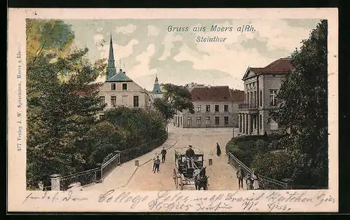AK Moers /Rh., Steinthor aus der Vogelschau