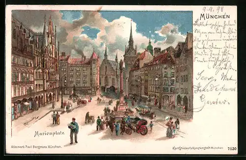 Künstler-AK Karl Heinisch: München, Marienplatz
