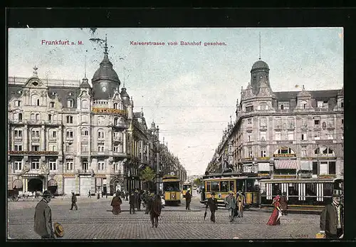 AK Frankfurt a. M., Kaiserstrasse vom Bahnhof gesehen mit Strassenbahn