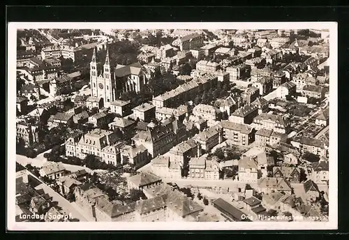 AK Landau /Saarpf., Fliegeraufnahme mit Kirche