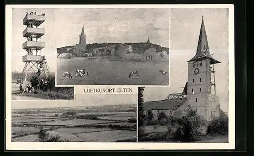 AK Elten, Zerstörte Kirche, Panorama, Aussichtsturm