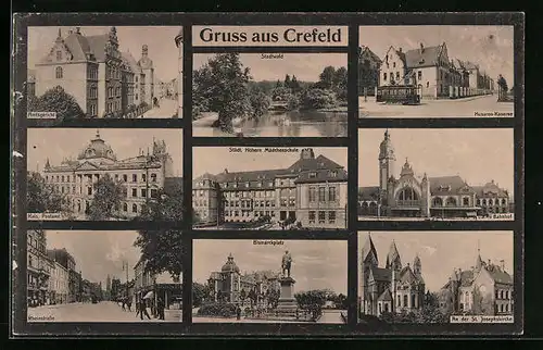 AK Crefeld, Rheinstrasse. Bahnhof, Husaren-Kaserne