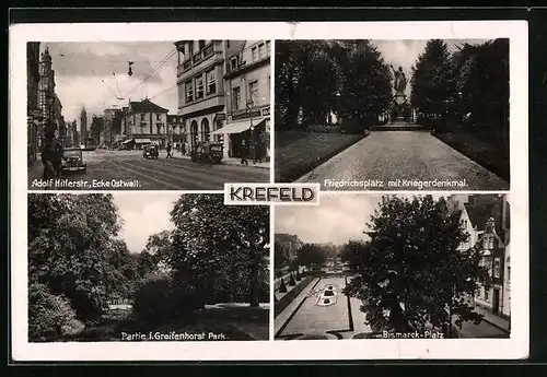 AK Krefeld, Strasse Ecke Ostwall, Friedrichsplatz, Bismarck-Platz