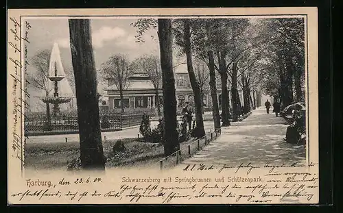 AK Harburg, Schwarzenberg mit Springbrunnen und Schützenpark