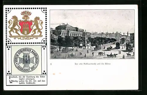 AK Hamburg, Der alte Rathausmarkt und Börse, Wappen