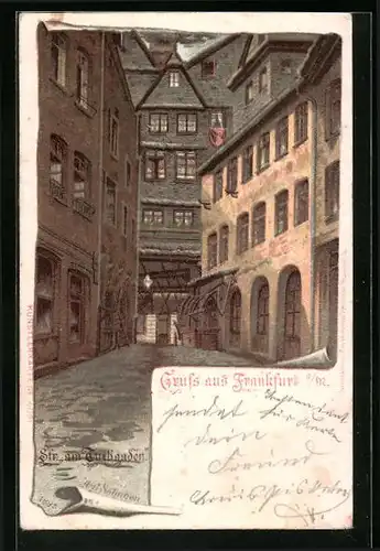 Lithographie Alt-Frankfurt, Strasse am Tuchgaden