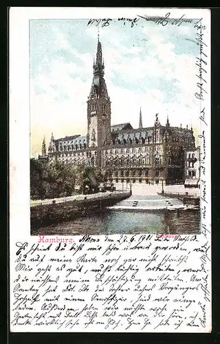 AK Hamburg, Rathaus vom Wasser gesehen