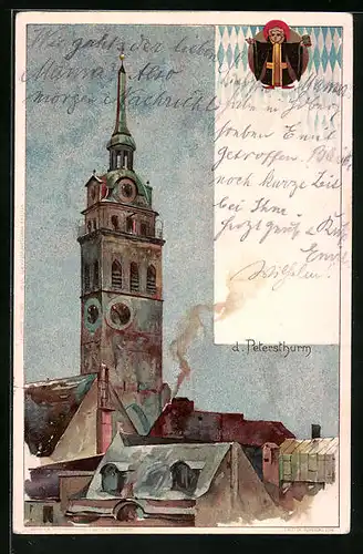 Lithographie München, Petersthurm, Kindl