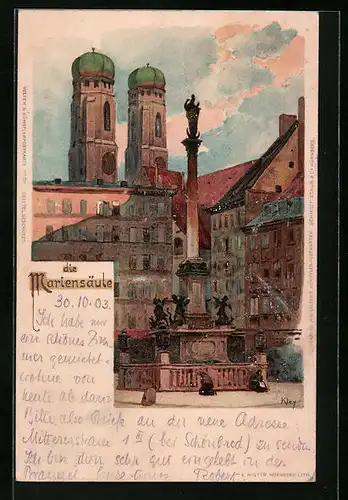 Künstler-AK Heinrich Kley: München, Mariensäule