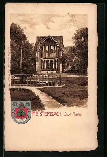 Künstler-AK Heisterbach, Chor-Ruine, Wappen