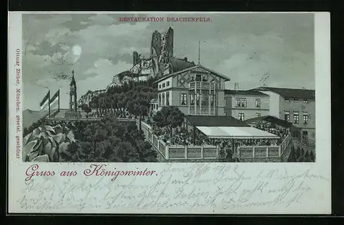 Mondschein-Lithographie Königswinter, Restaurant Drachenfels