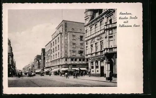 AK Hamborn, Weseler Strasse mit Pollmann Haus