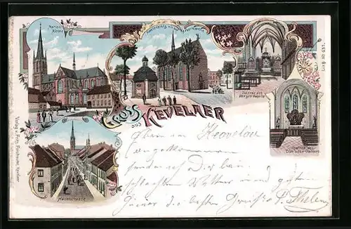 Lithographie Kevelaer, Marienkirche, Kerzerkapelle, Hauptstrasse