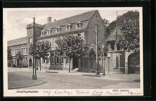 AK Recklinghausen, Städt. Saalbau von der Strasse gesehen