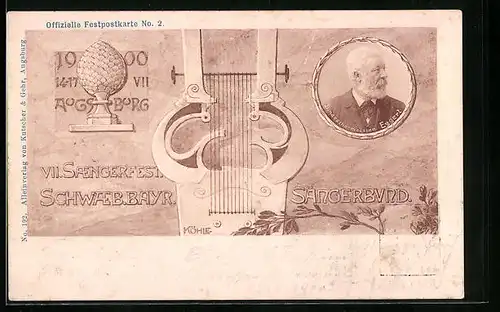 AK Ganzsache Bayern PP15C35 /01: Augsburg, VII. Sängerfest vom Schwäb. Bayr. Sängerbund 1900