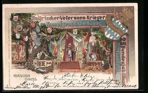 AK Ganzsache Bayern PP15C21: München, Bayrischer-Veteranen-Krieger und Kampfgenossen-Bund, Jubiläum 1899