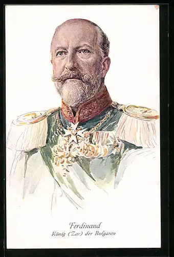 Künstler-AK König Ferdinand von Bulgarien in Uniform