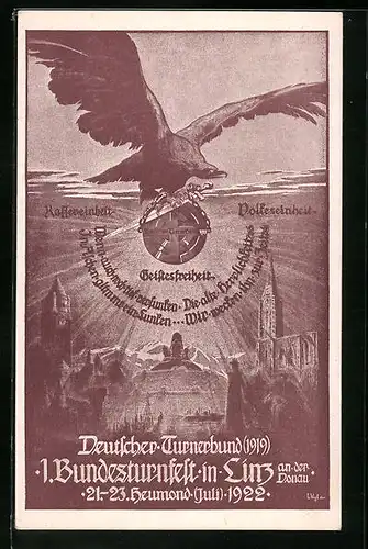 AK Linz, Erstes Deutsches Bundesturnfest 1922, Reichsadler