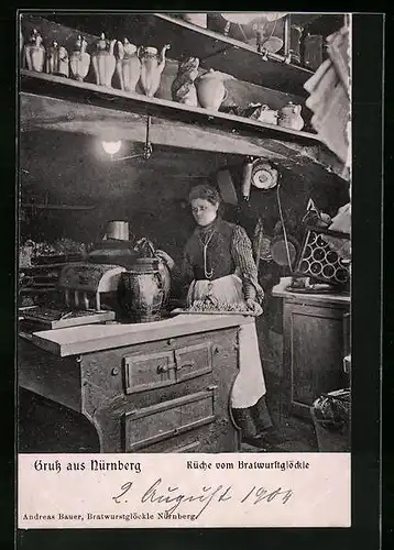 AK Nürnberg, Küche vom Gasthaus Bratwurstglöckle