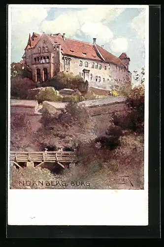 Künstler-AK Nürnberg, Blick hoch zur Burg