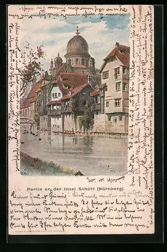 Lithographie Nürnberg, Synagoge an der Insel Schütt