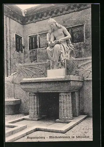 AK Augustusburg, Märchenbrunnen im Schlosshof