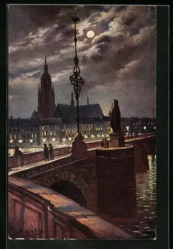 Künstler-AK Frankfurt a. M., Zur Erinnerung an die historische alte Mainbrücke