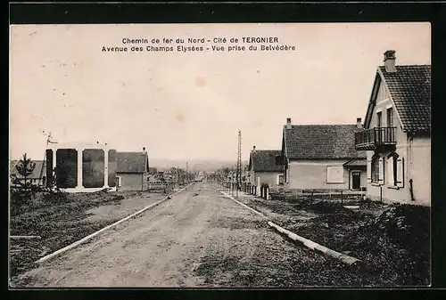 AK Tergnier, Chemin de fer du Nord, Avenue des Champs Elysées, Vue prise du Belvédère